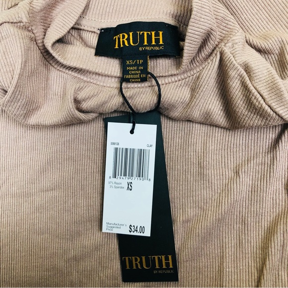 NWT Truth Women's Short Sleeve Tan Top Sz XS (T1) - Picture 4 of 6